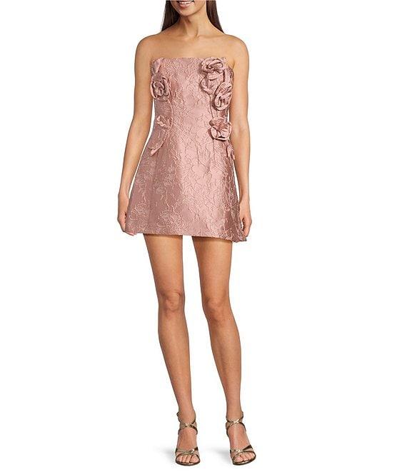 Muse by Marchesa Petal Floral Jacquard Strapless Neck Sleeveless Applique A-Line Mini Dress Product Image