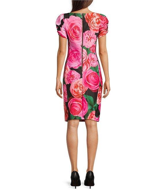 KARL LAGERFELD PARIS Scuba Floral Print Crew Neck Short Sleeve Sheath Mini Dress Product Image