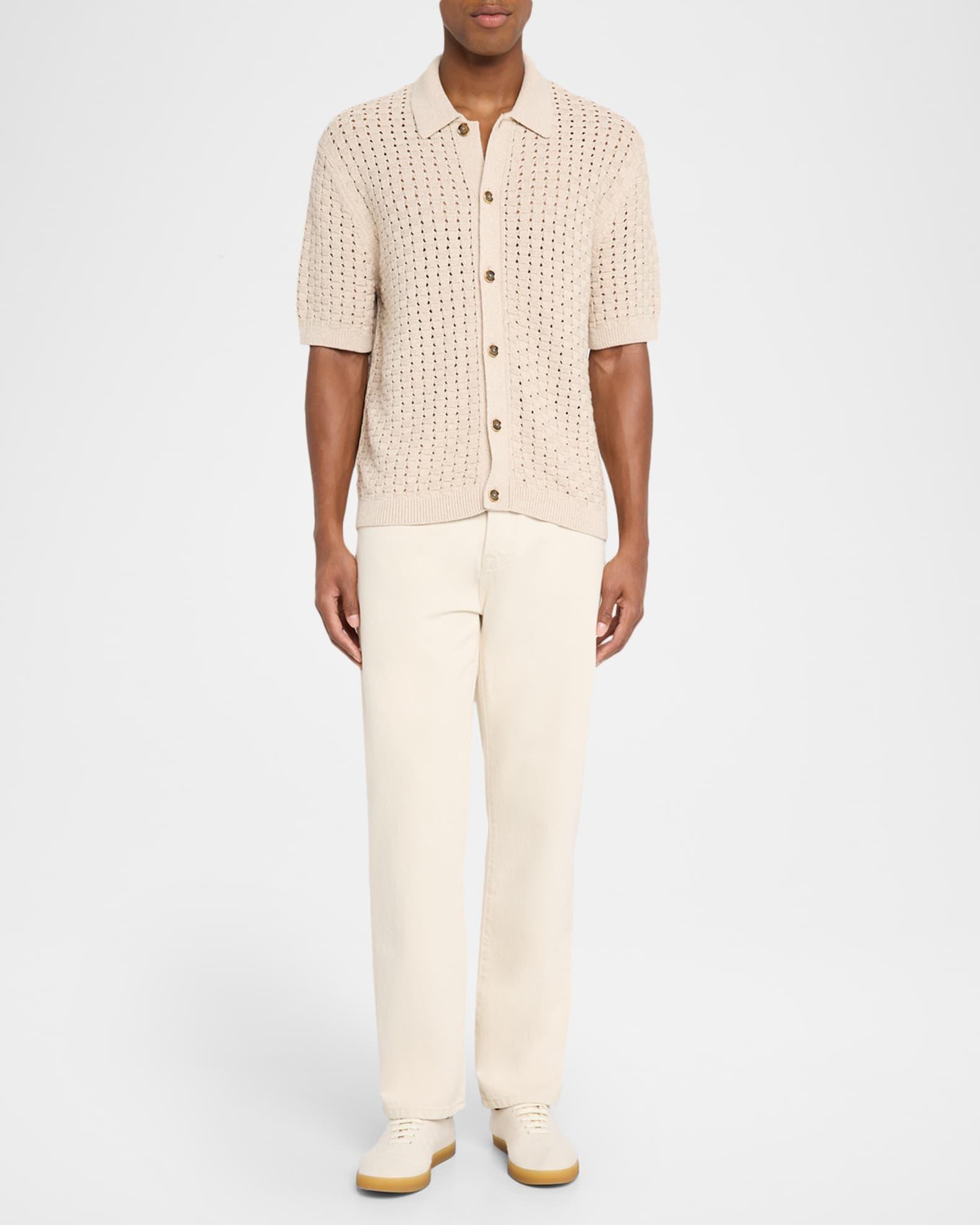 Men's Basketweave Knit Button Short-Sleeve Shirt Product Image