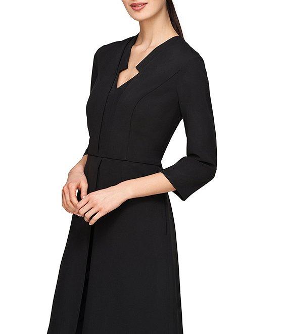 Kay Unger Colbie Stretch Crepe V-Neck 3/4 Sleeve Straight Leg Asymmetrical Jacket Jumpsuit Product Image