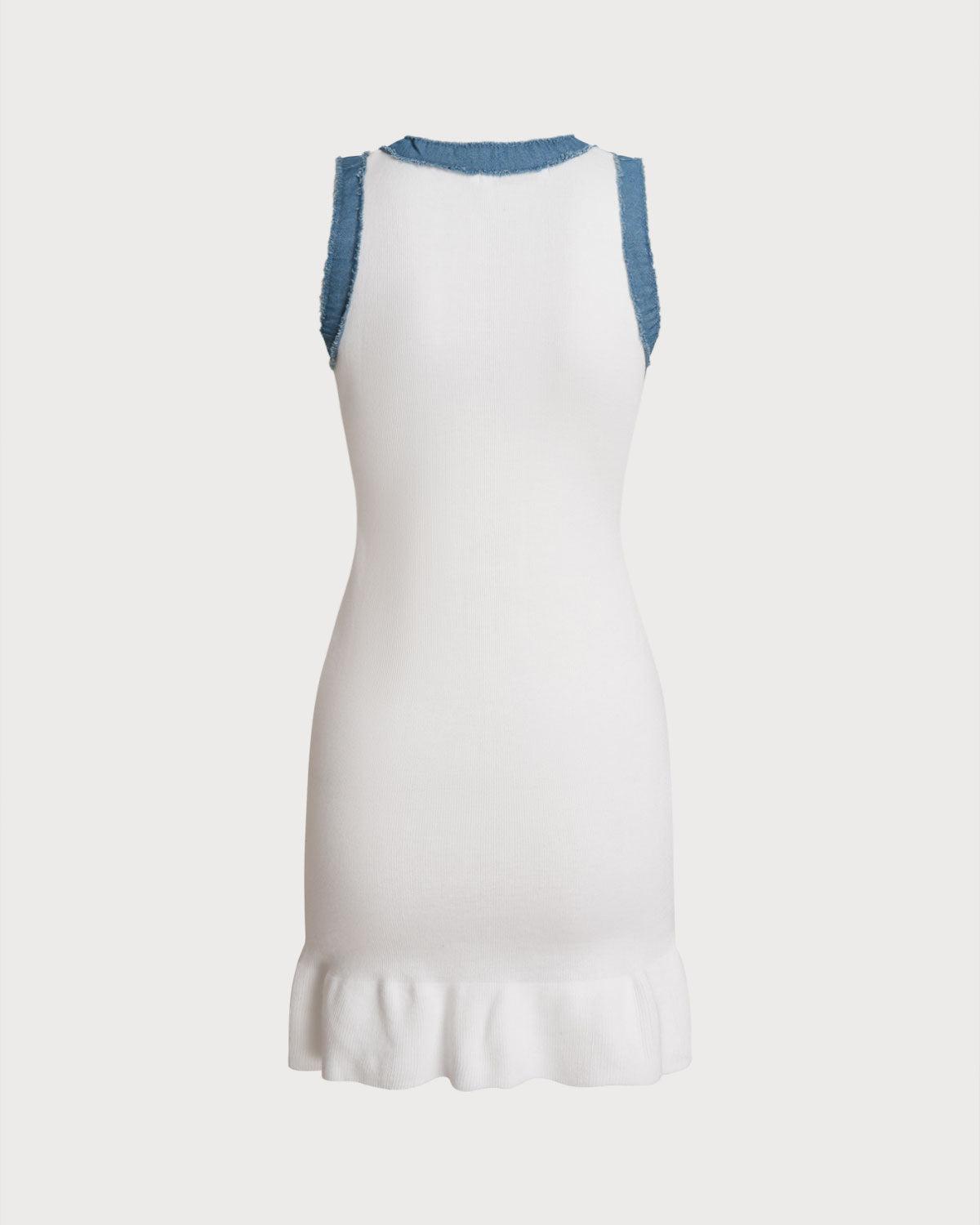 White Contrast Bodycon Sleeveless Sweater Dress Product Image