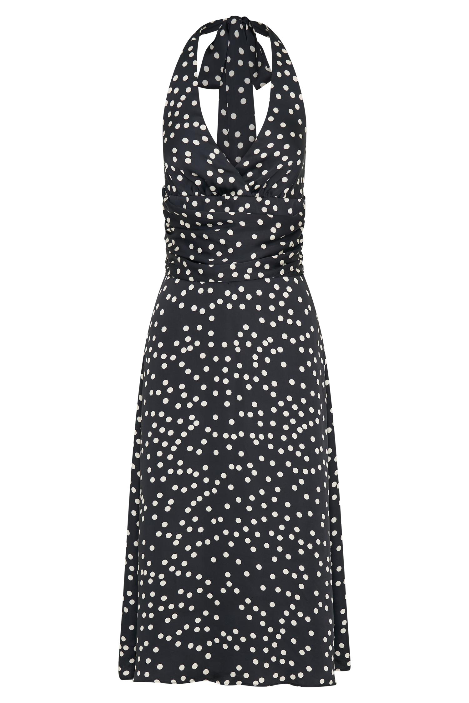Marguerite Satin Halter Midi Dress - Black Polka Dot Print Product Image