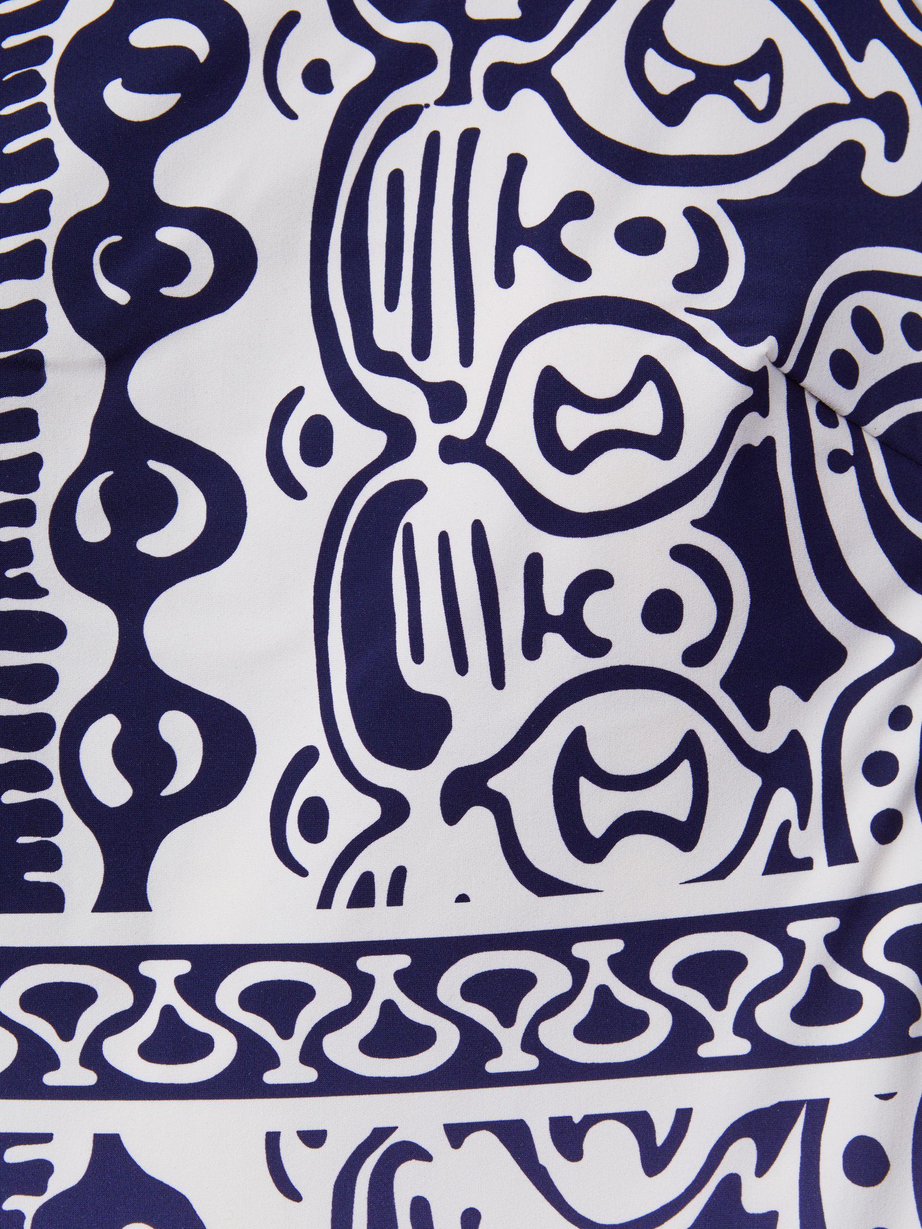 Printed One-Shoulder Swimsuit in Navy/White Product Image