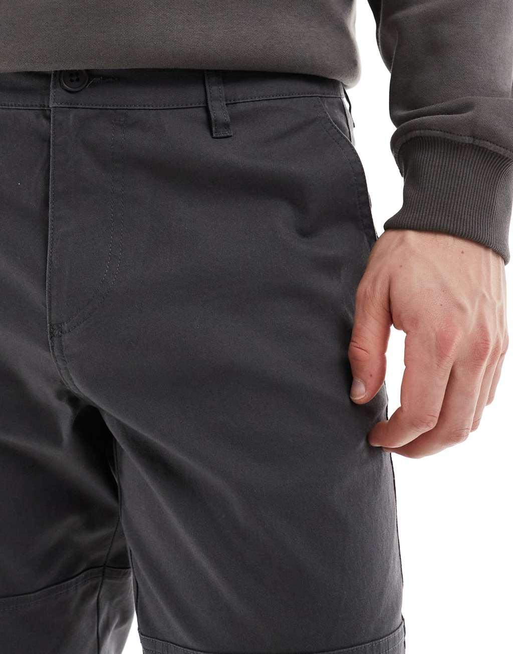 ASOS DESIGN slim cargo pants in charcoal with patch Product Image