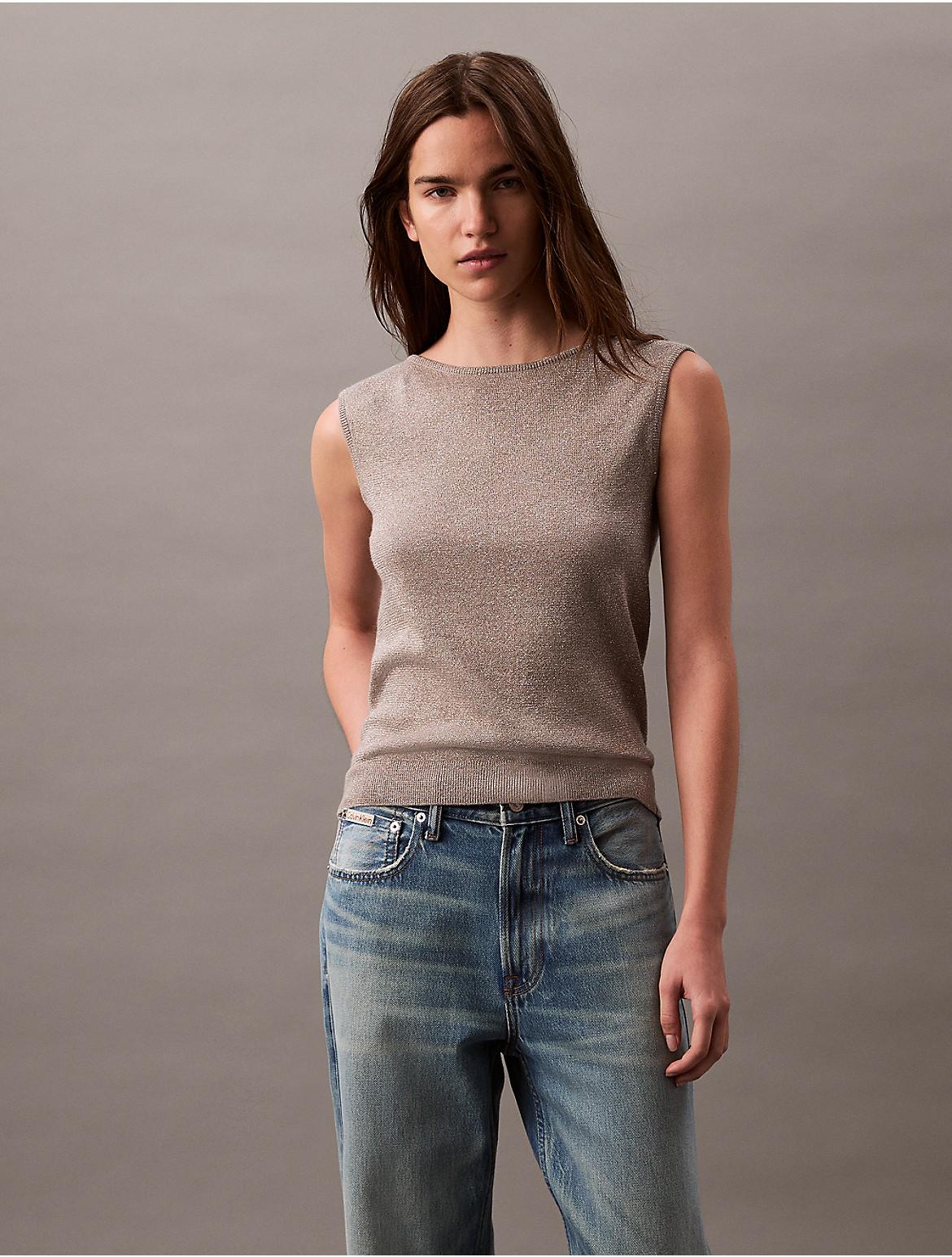 Calvin Klein Womens Lurex Sleeveless Pullover Top - Grey Product Image