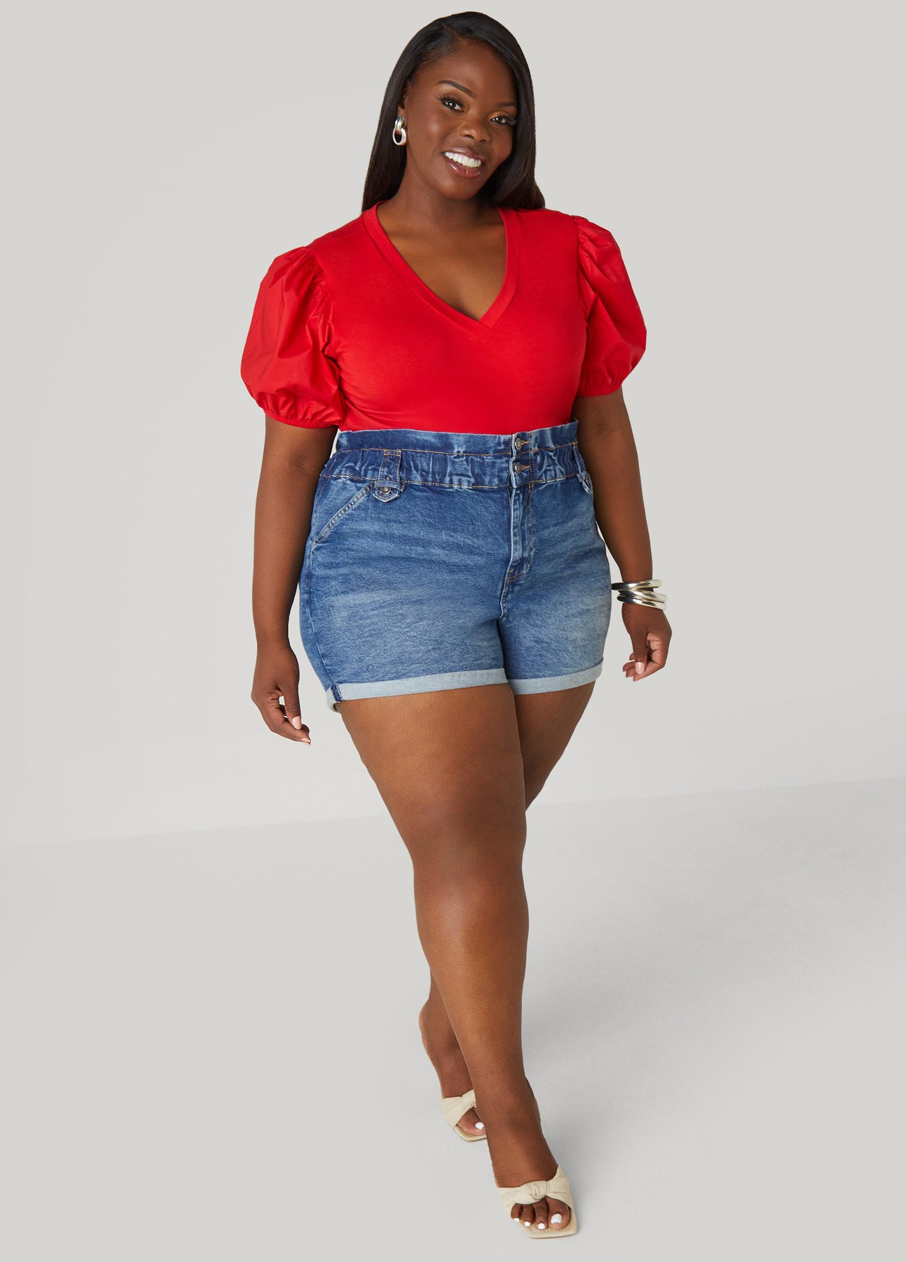 Plus Size Paperbag Denim Shorts Ashley Stewart Product Image