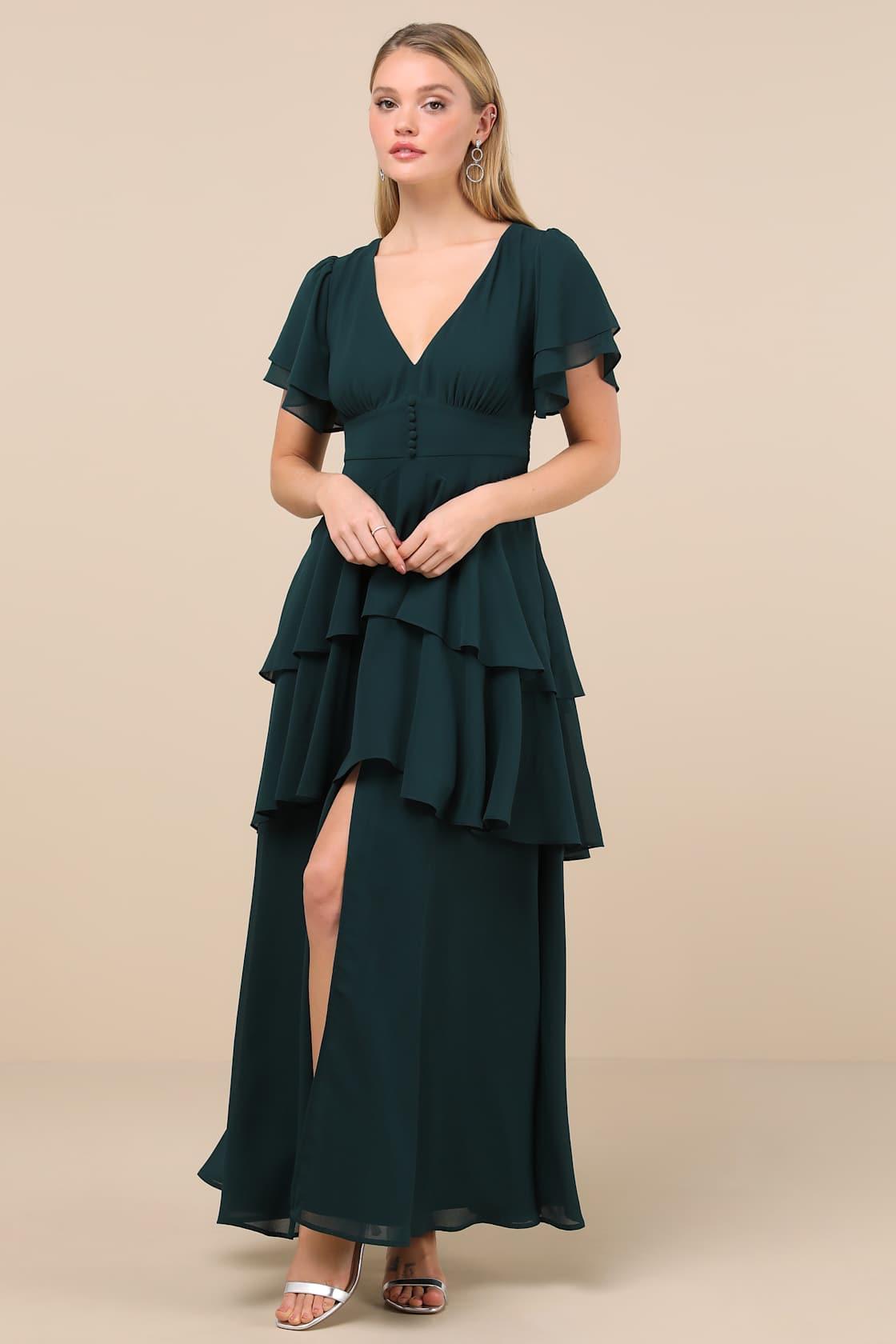 Midnight Mood Emerald Green Tiered Maxi Dress Product Image