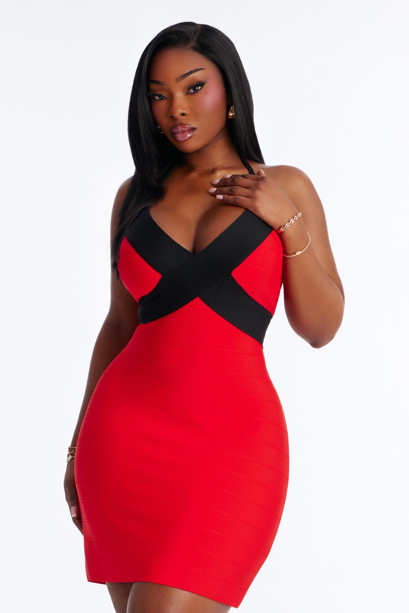 Eternal Valentine Bandage Mini Dress - Red/Black Female Product Image