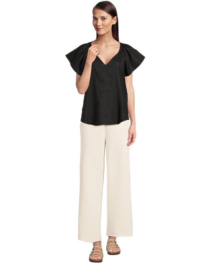 Short Sleeve Button Front Lace Trim Top Product Image