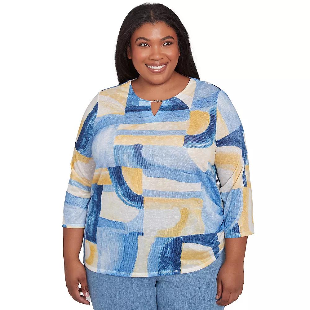Plus Size Alfred Dunner Watercolor Patchwork Geometric Top, Women's, Size: 1XL, Blue Team Product Image