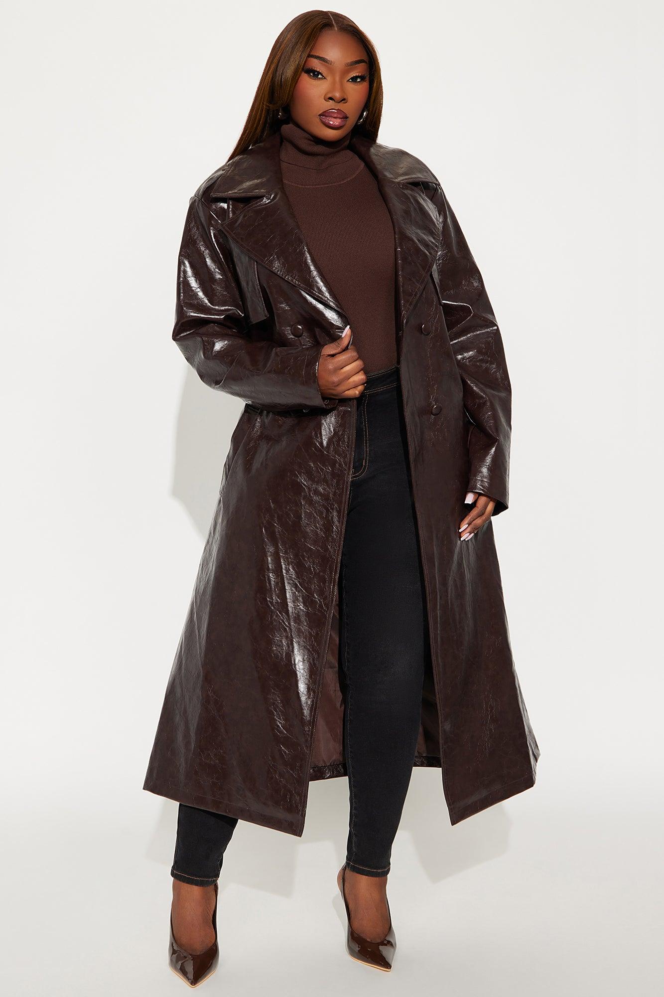 Mya Faux Leather Trench Coat - Chocolate Female Product Image