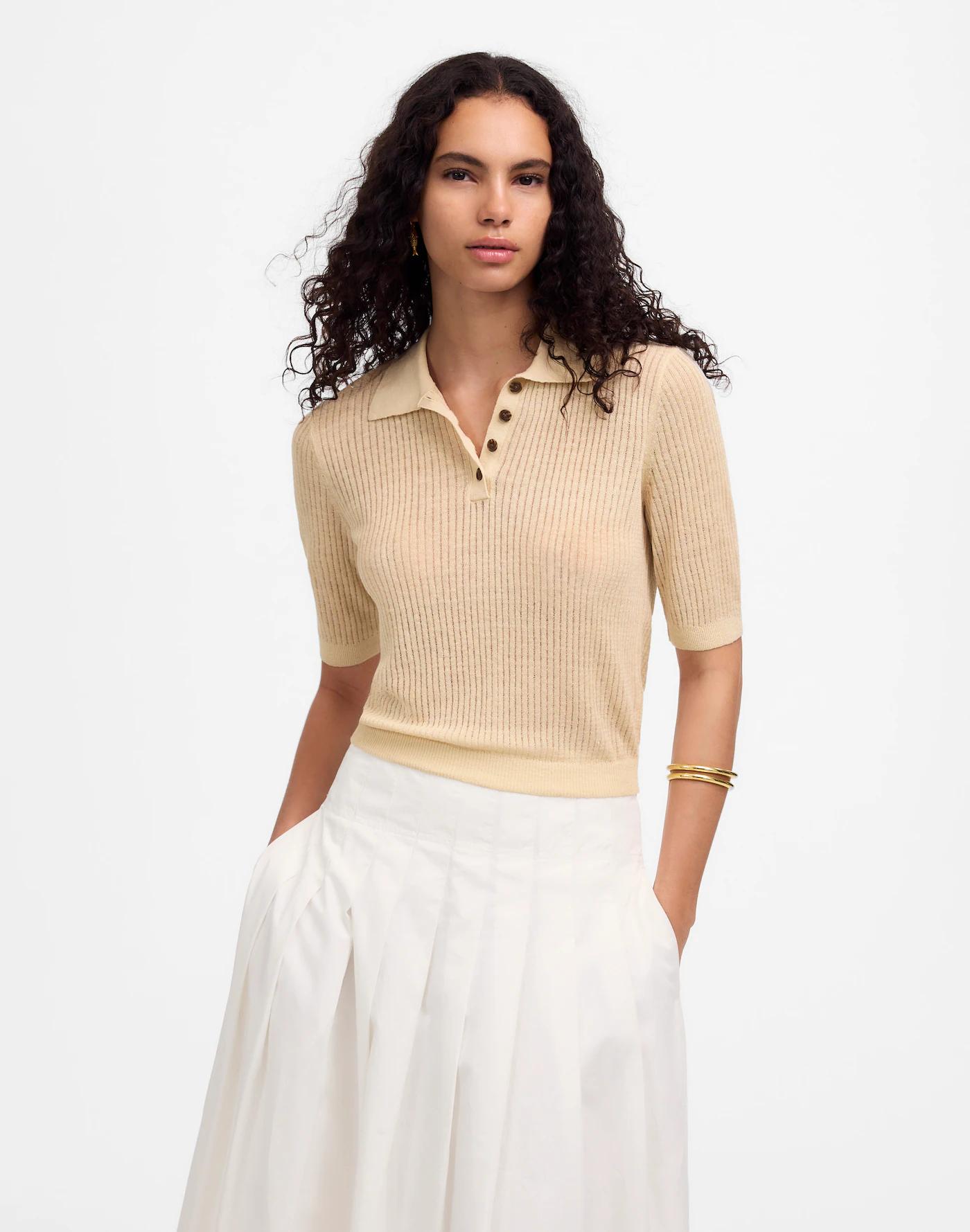 Short-Sleeve Polo Sweater Tee Product Image