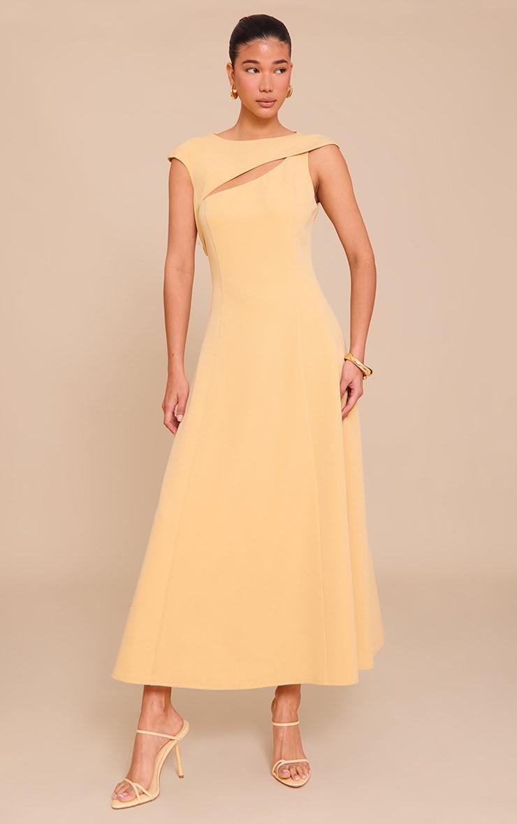  Butter Yellow Asymmetric Cut Out Detail Maxi Dress Product Image