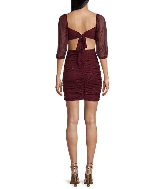 Xtraordinary 3/4#double; Sleeves Square Neck Glitter Mesh Cold Back Tie Dress Product Image