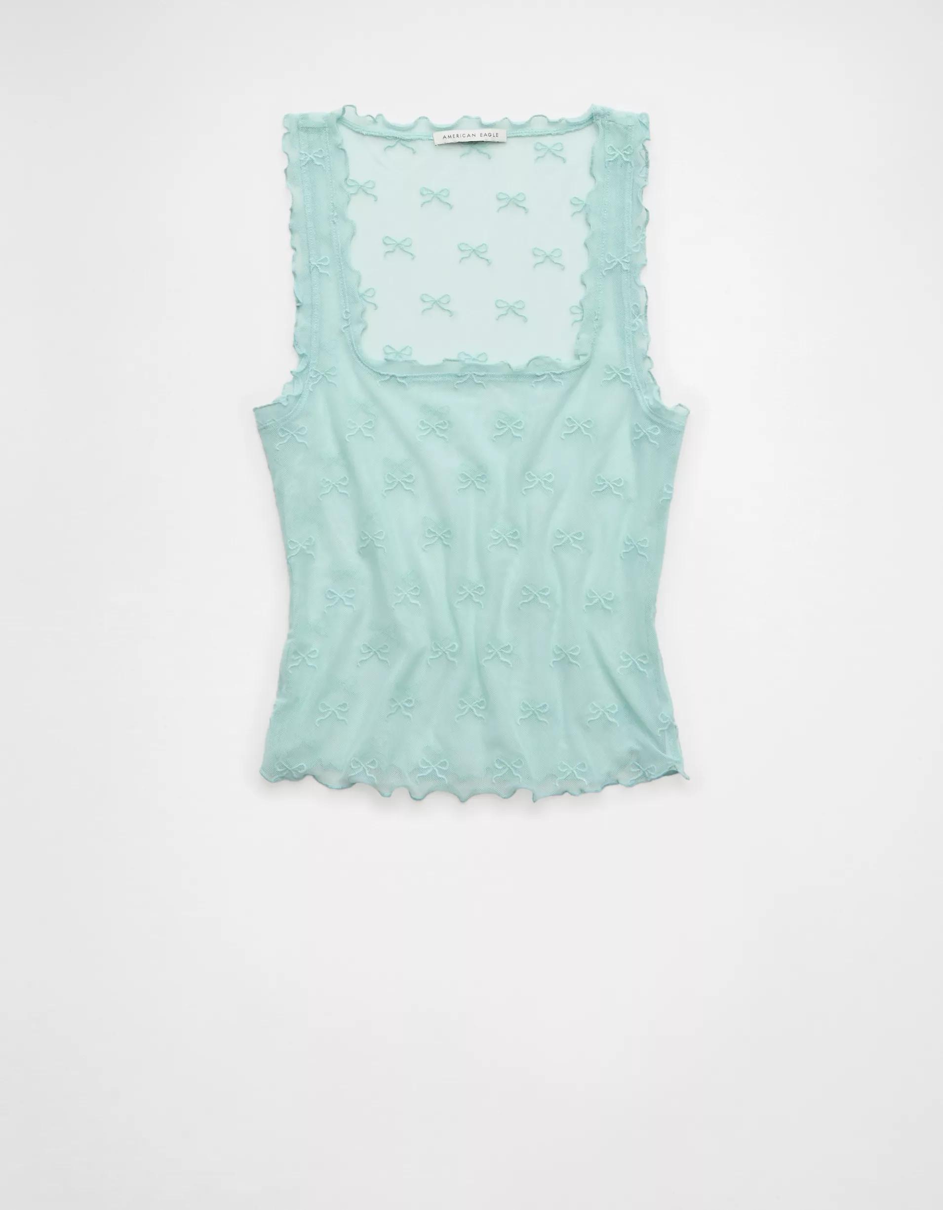 AE Square Neck Bow Mesh Tank Top Product Image