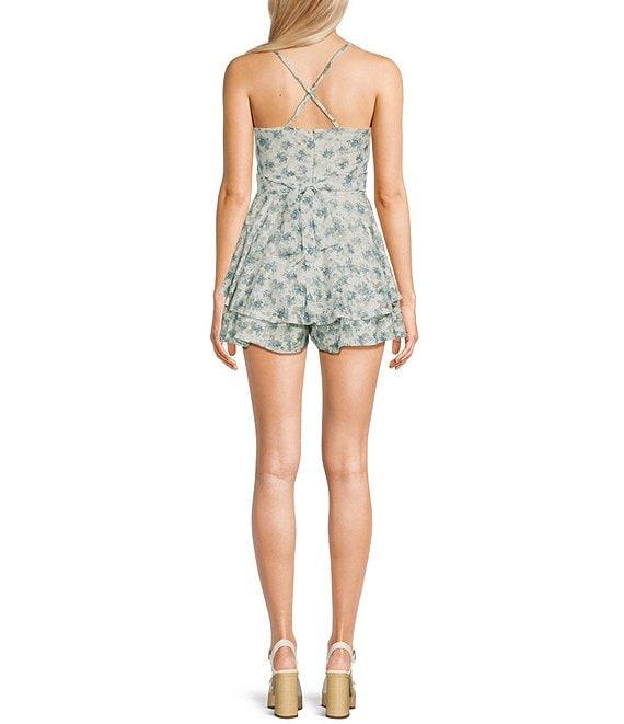 Allison & Kelly Floral Printed Sleeveless V-Neck Romper Product Image