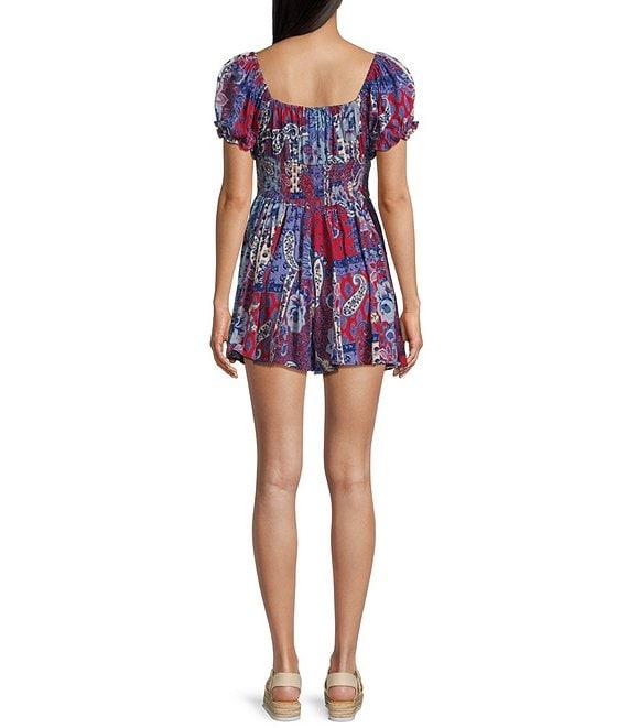 Angie Short Sleeve V-Neck Tie Front Patch Romper Product Image