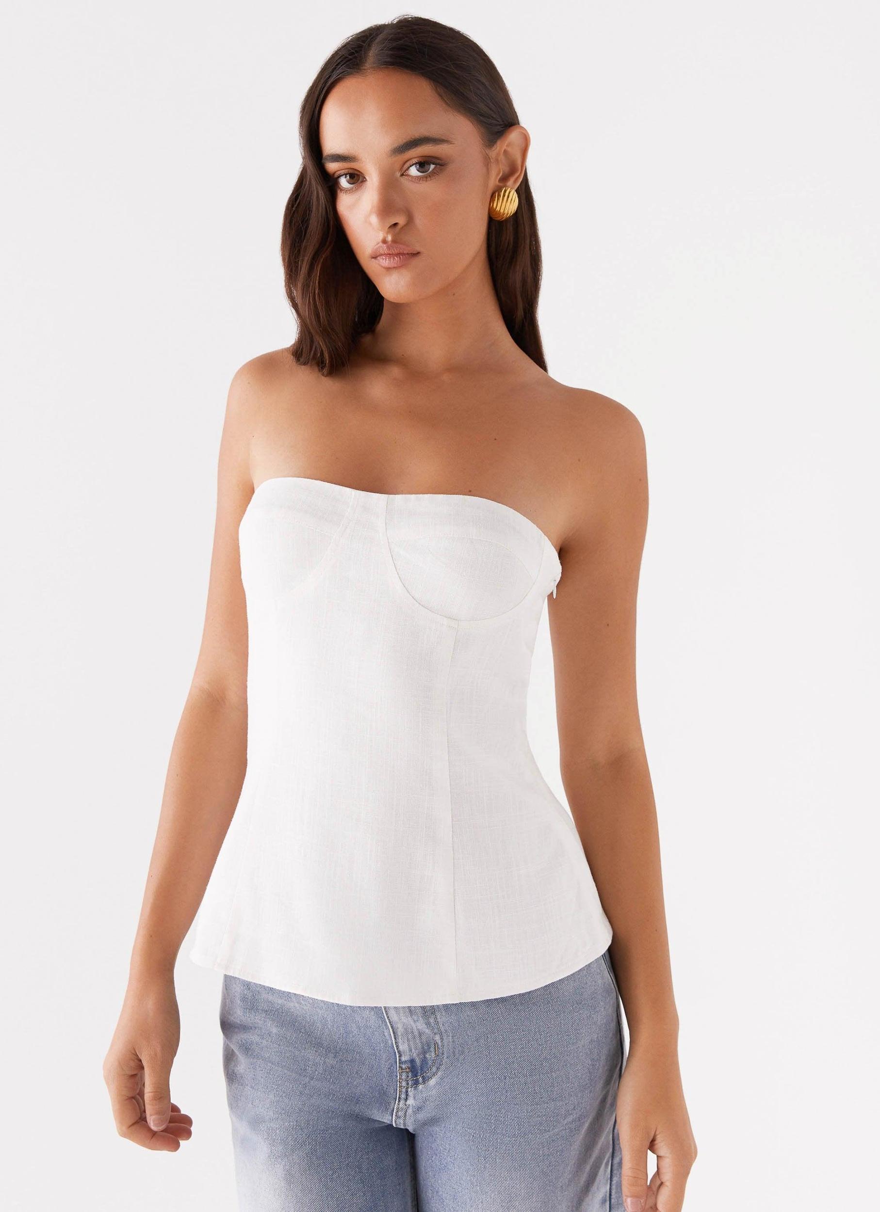 Rennie Linen Bustier Top - White Product Image