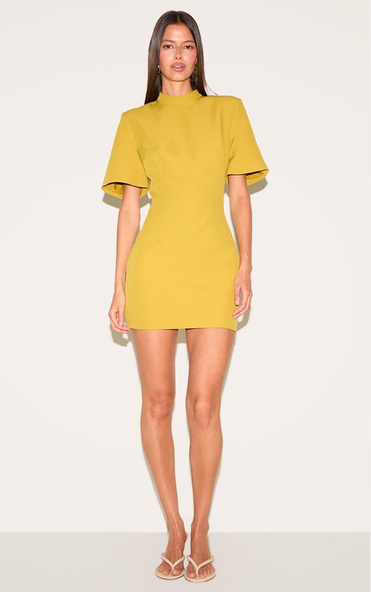 Olive Woven Cinched Backless Mini Dress Product Image