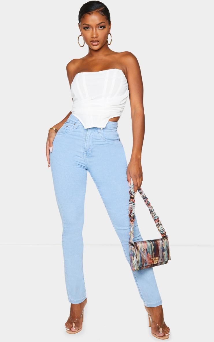 Shape White Chiffon Ruched Corset Crop Top Product Image