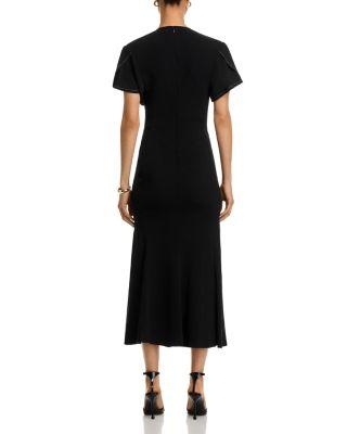 V Neck Gathered Front Midi Dress Product Image