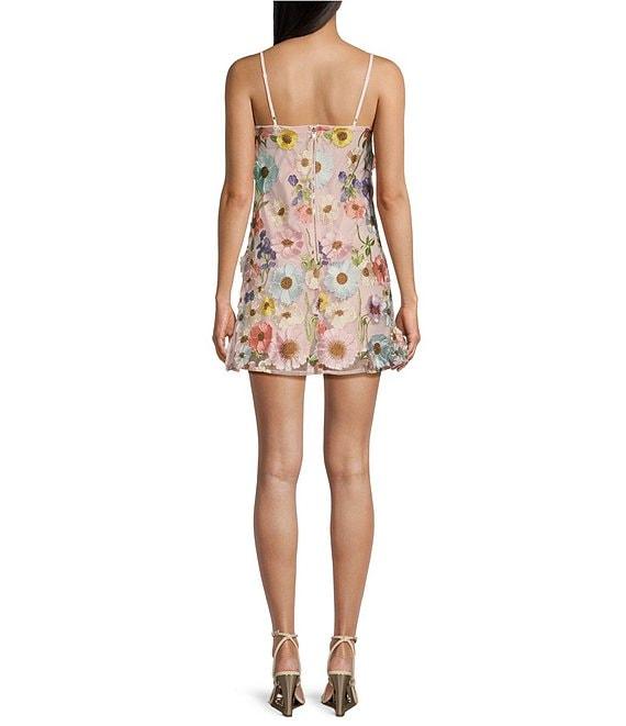 Allison & Kelly 3D Floral Mesh Square Neck Spaghetti Strap Dress Product Image