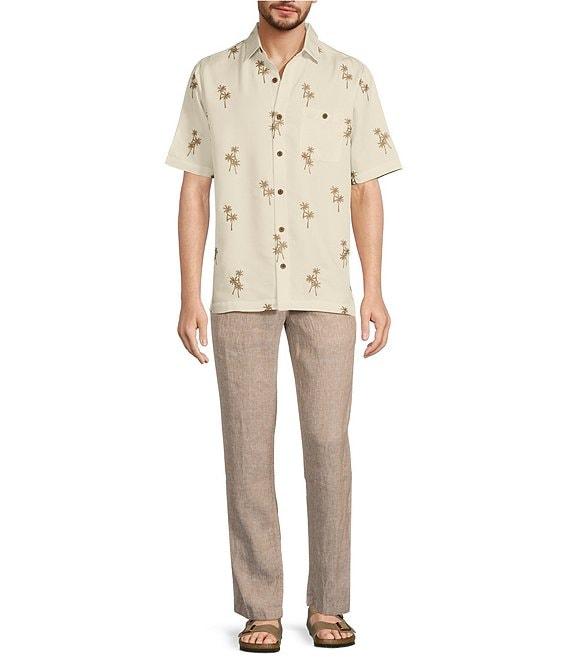 Caribbean Relaxed Fit Palm Valley Short Sleeve Woven Herringbone Shirt Product Image