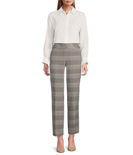 Investments Petite Houndstooth Plaid PARK AVE fit Pull-On Straight Leg Pants Product Image