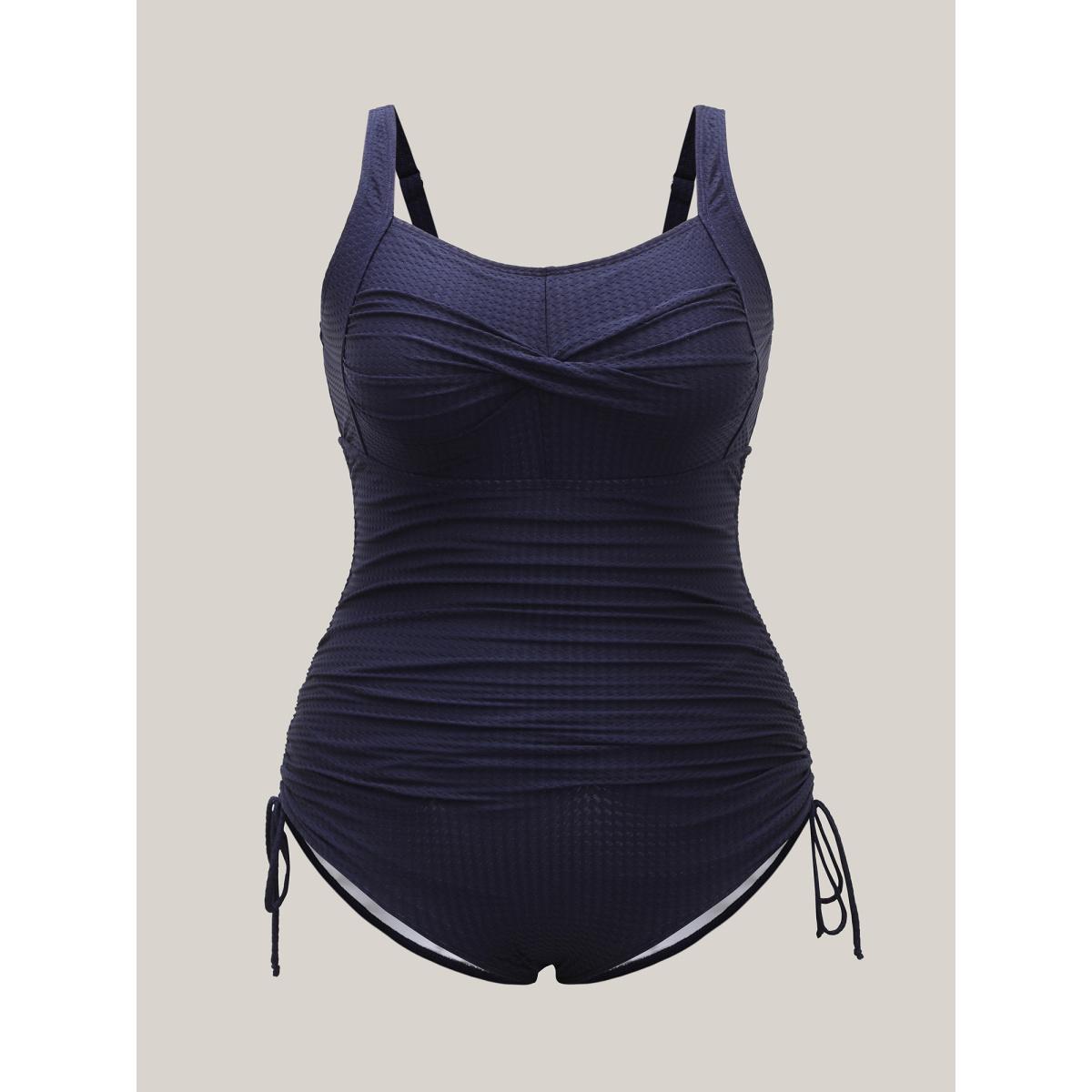 Plus Size Twist-Front Adjustable Drawstring One-Piece Swimsuit Women's Swimwear Indigo Beach Twist Curve Bathing Suits High stretch One Pieces BloomChic 26/4X Product Image