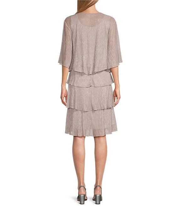 Ignite Evenings Petite Size Short Sleeve Embellished Crew Neck 2-Piece Jacket Dress Product Image