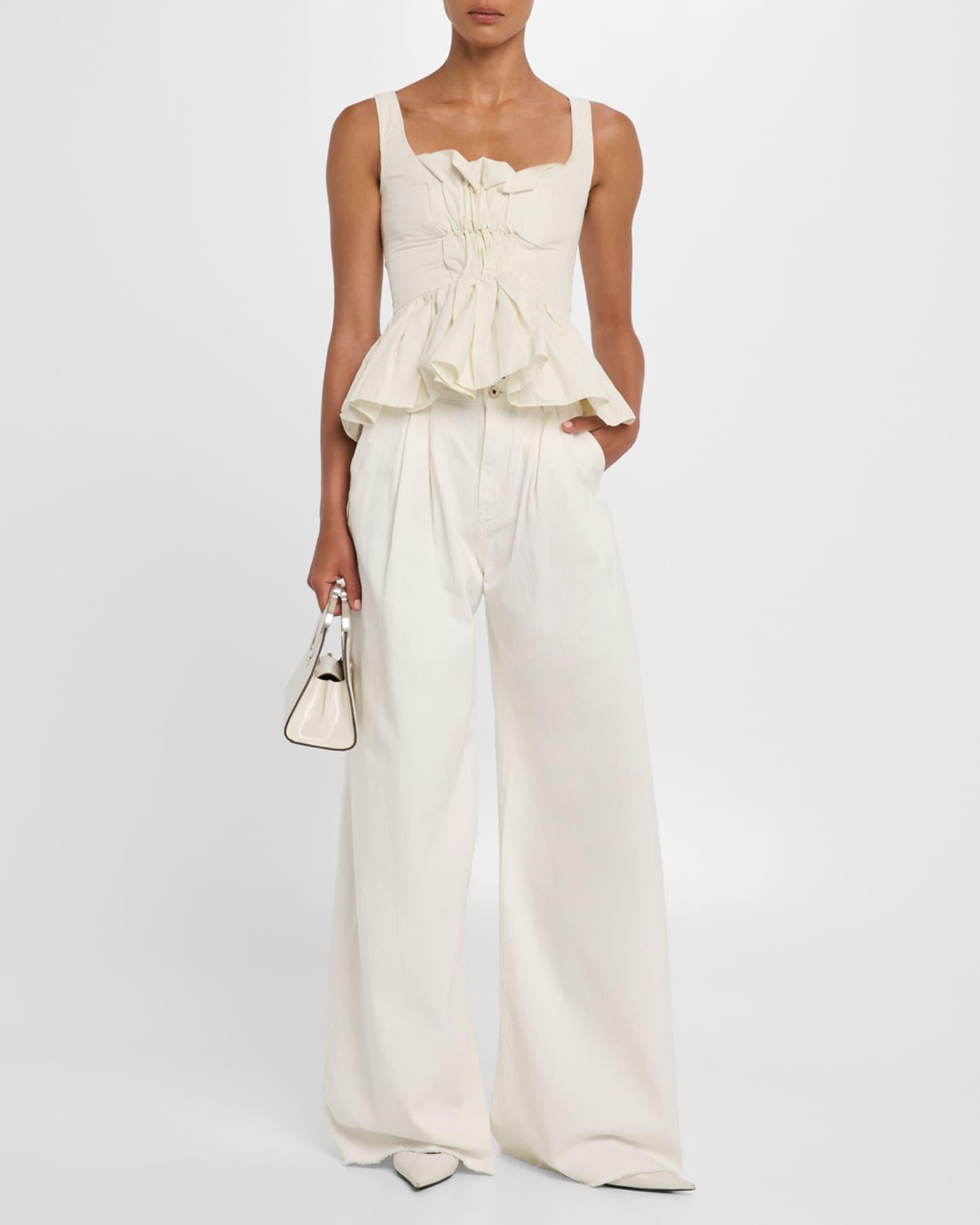 Pleated Wide-Leg Denim Trousers Product Image