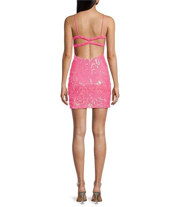 B. Darlin Sequin V-Neck Spaghetti Strap Keyhole Bodycon Dress Product Image