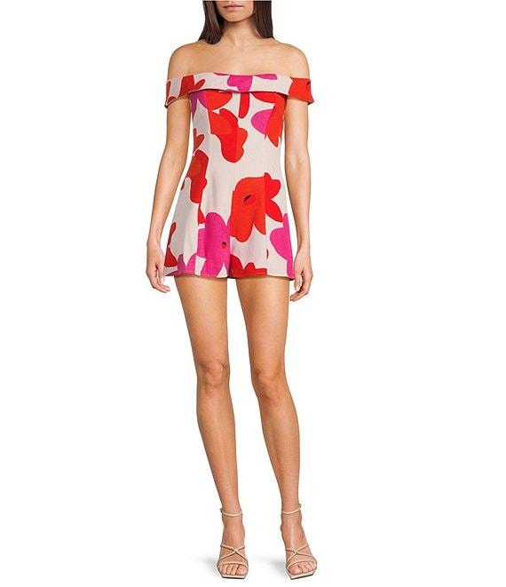 GB Large Floral Print Linen Blend Romper Product Image