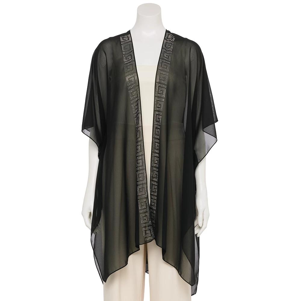Women's CHARLOTTE DANIEL Greek Rhinstone Collared Kimono, Black Product Image