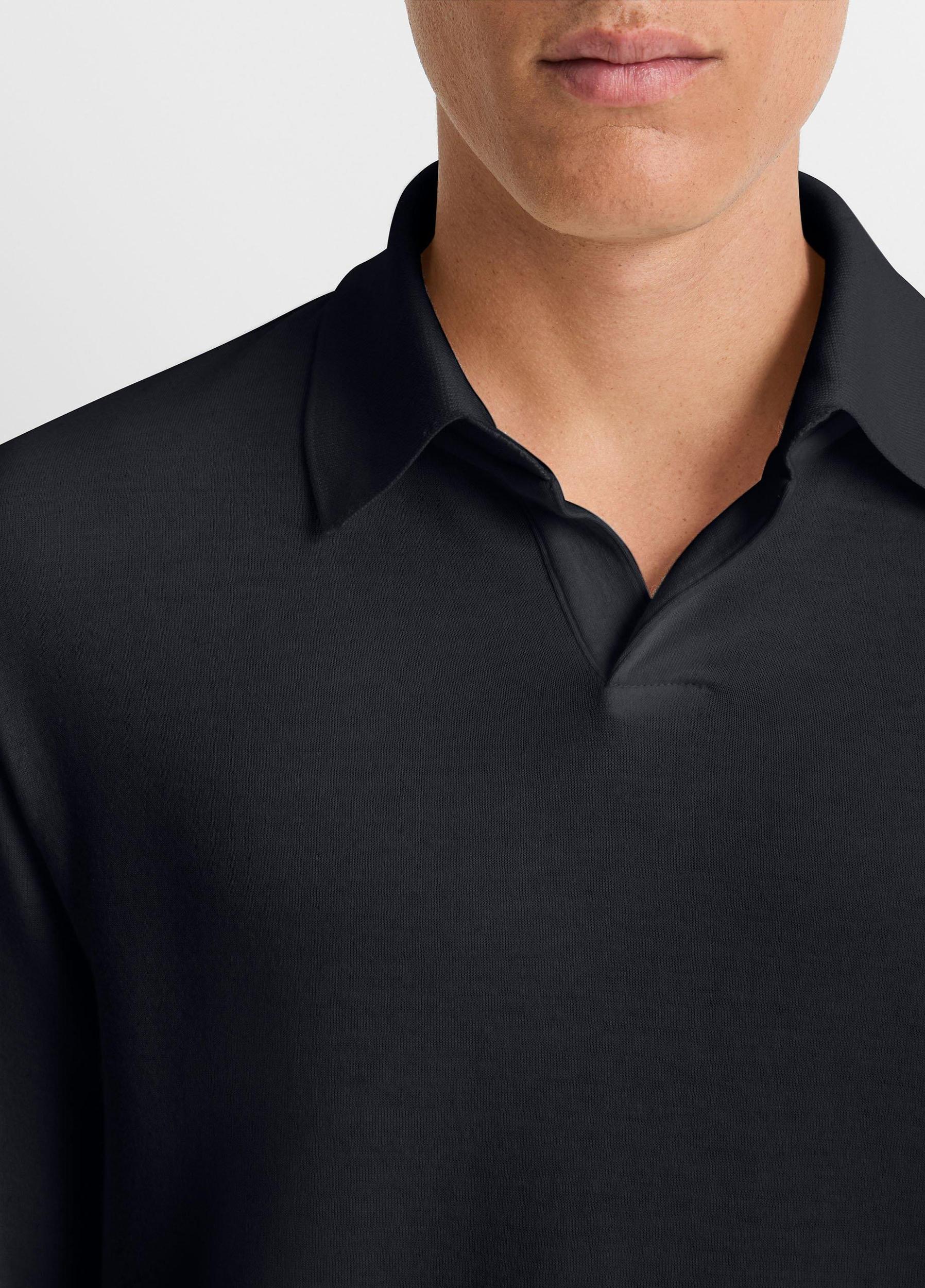 Double-Face Cotton-Blend Long-Sleeve Polo Shirt Product Image