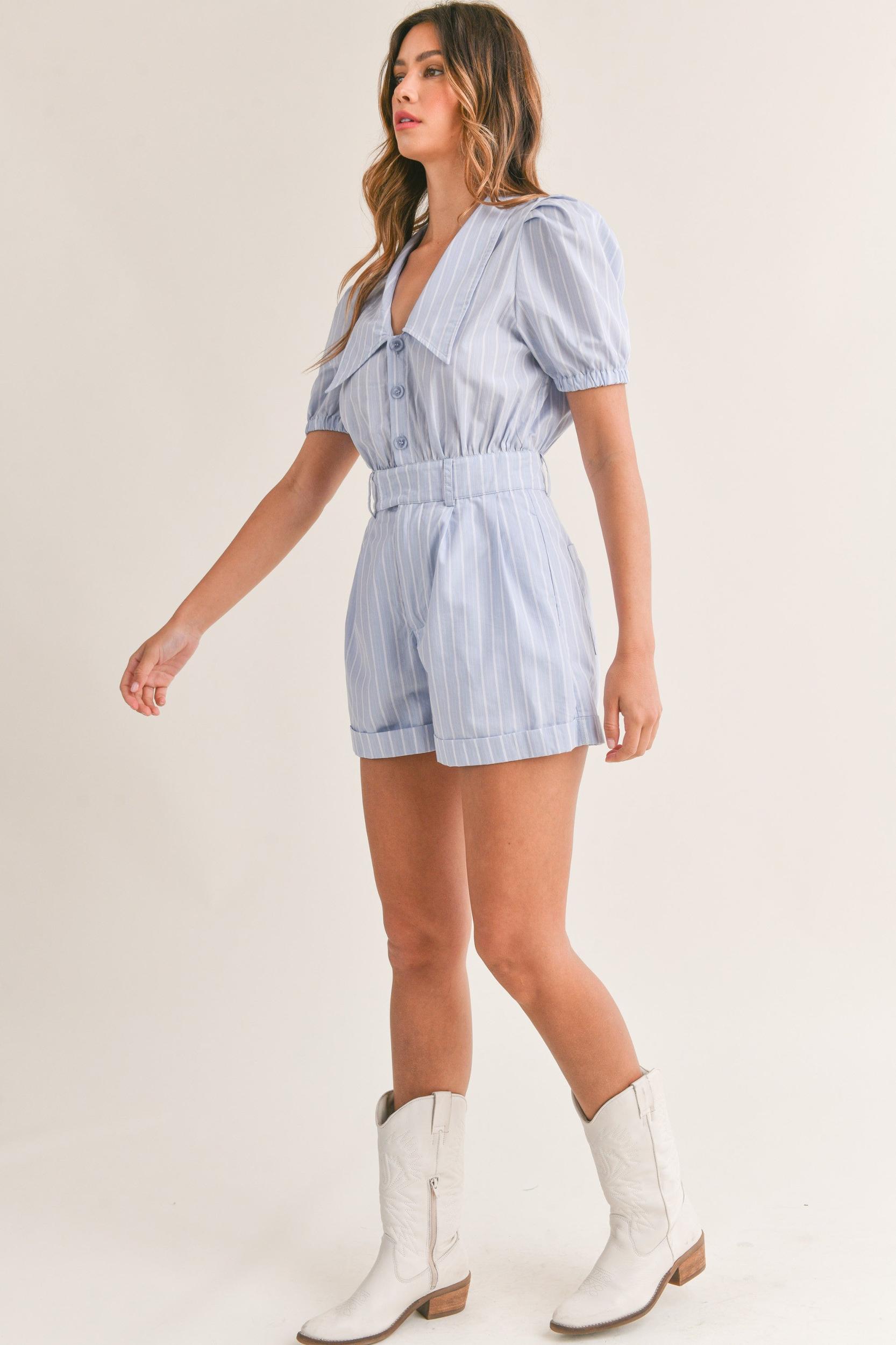 Striped Cute Collared Romper Product Image