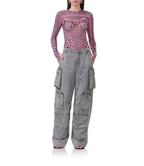 AFRM Kaylee Mesh Printed Crew Neck Long Sleeve Top Product Image