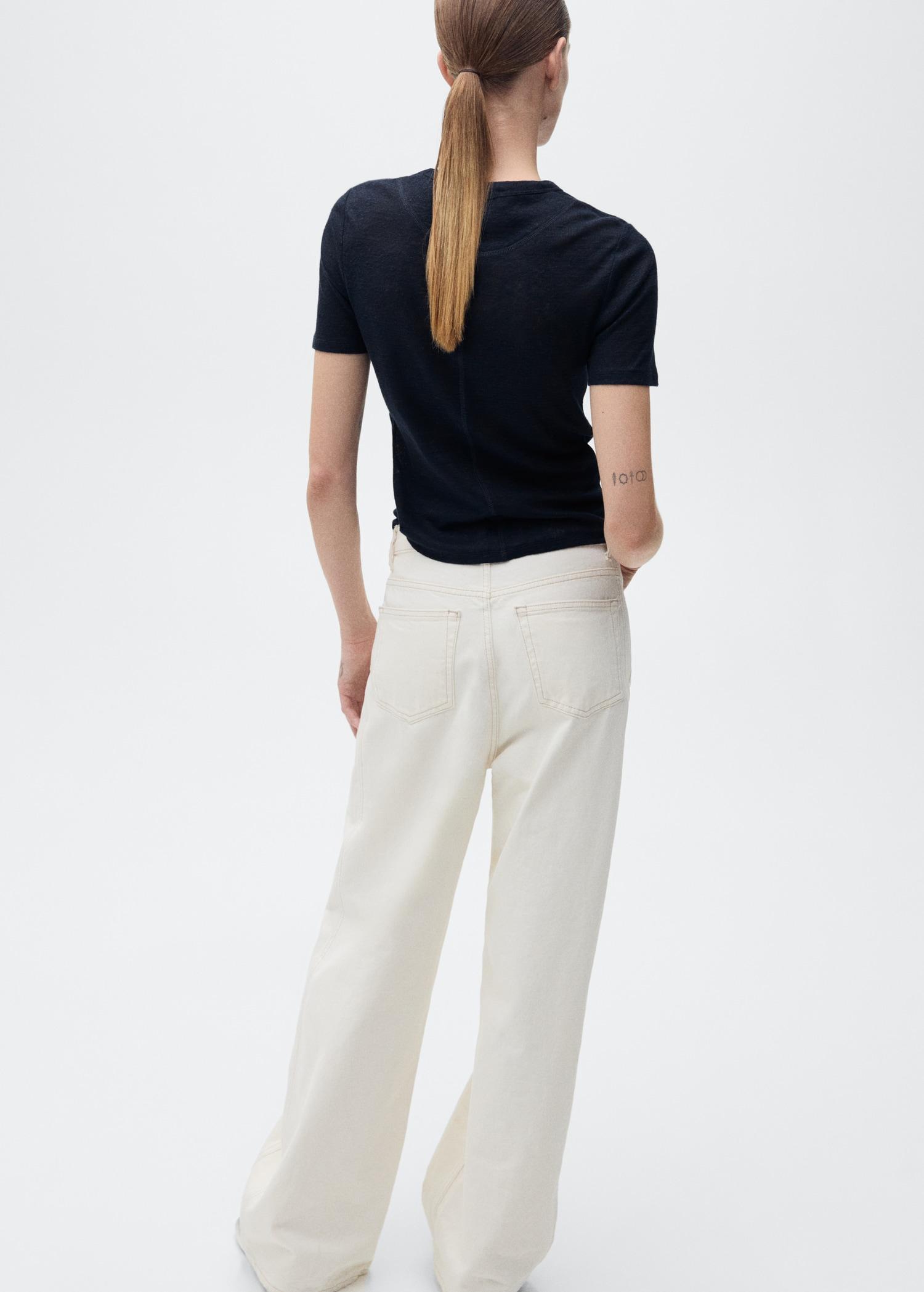 Fitted linen t-shirt - Women | MANGO USA Product Image