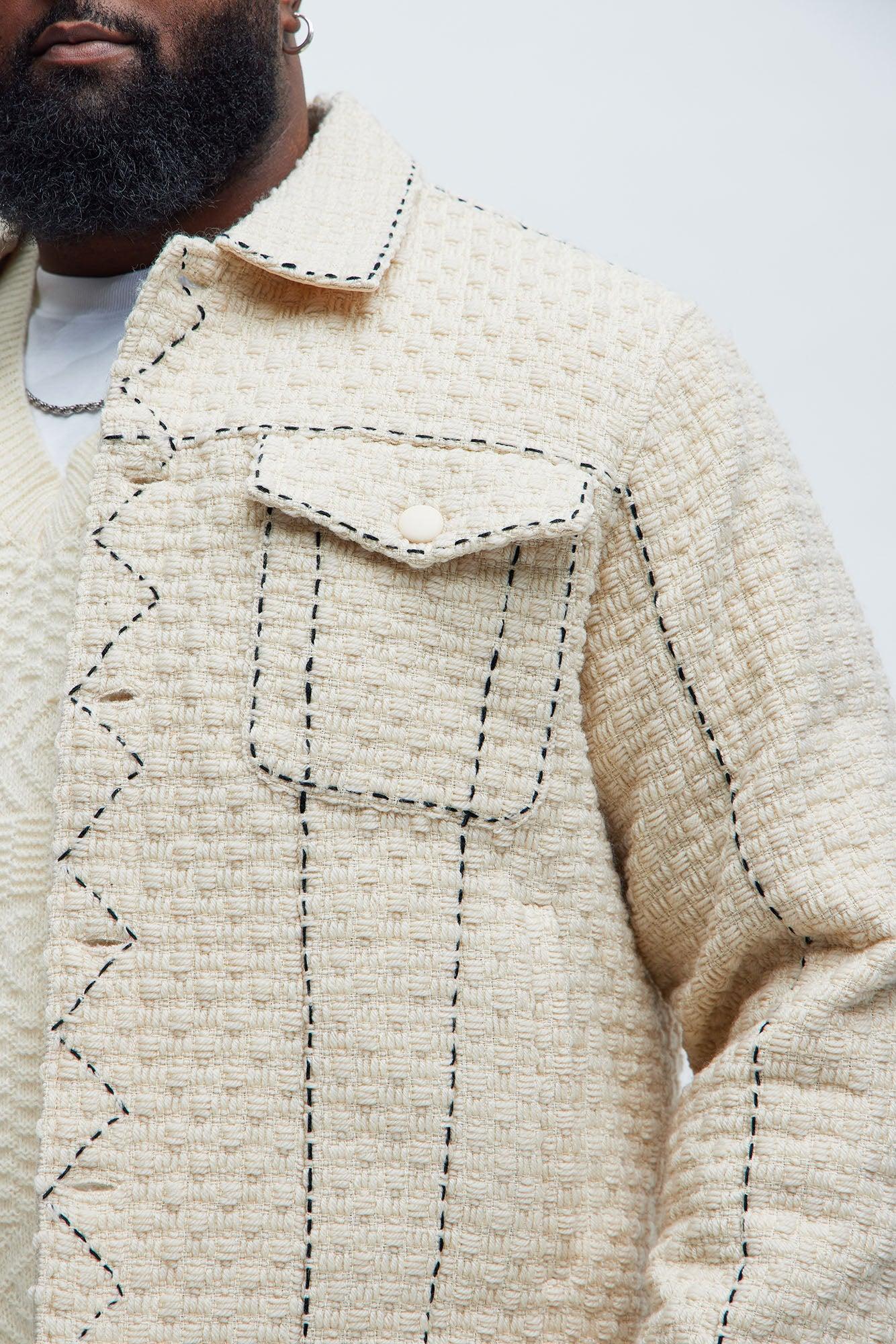 Beverly Tweed Contrasting Stitch Trucker Jacket - Cream Product Image