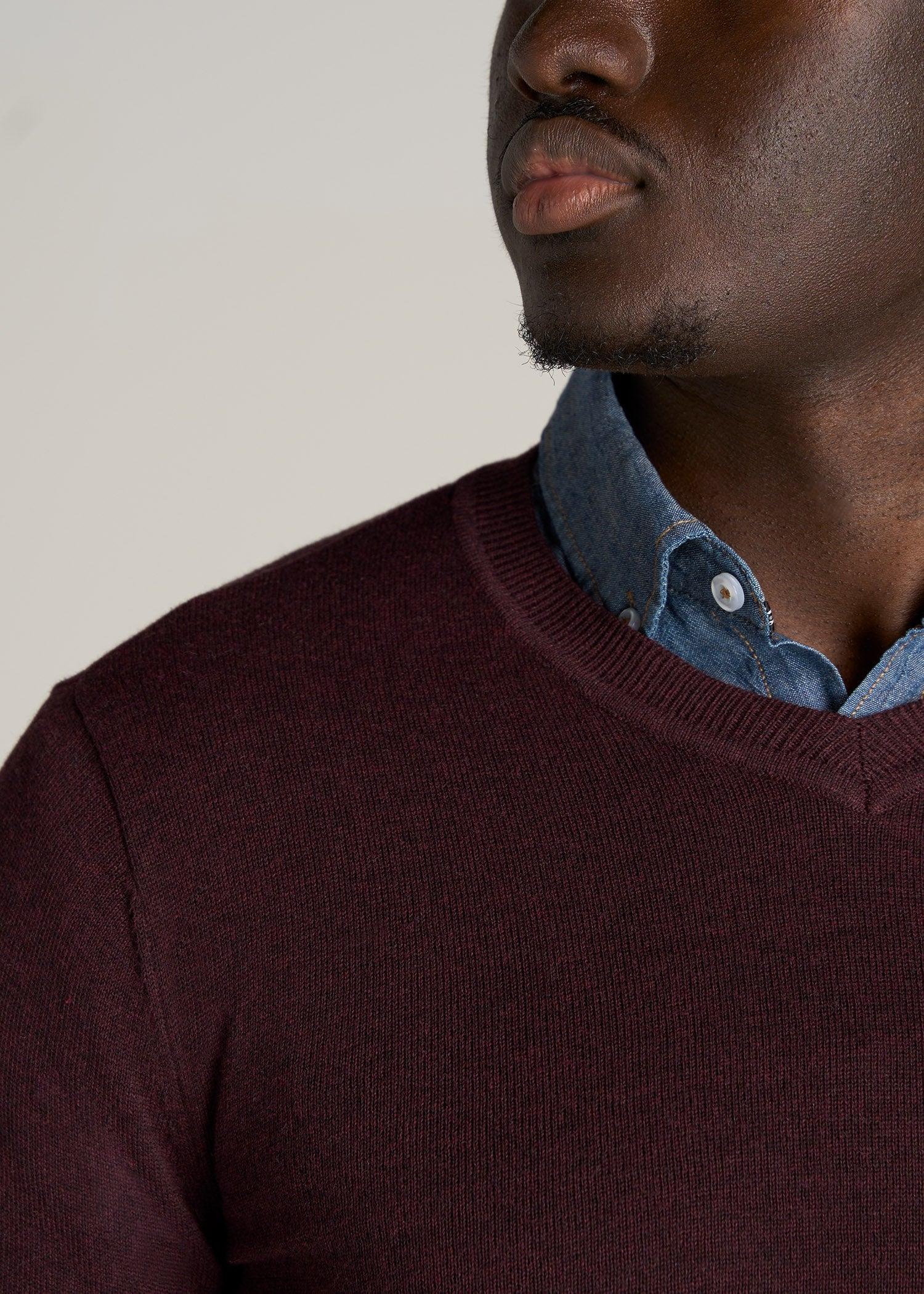Everyday V-Neck Sweater for Tall Men in Burgundy Mix Male Product Image
