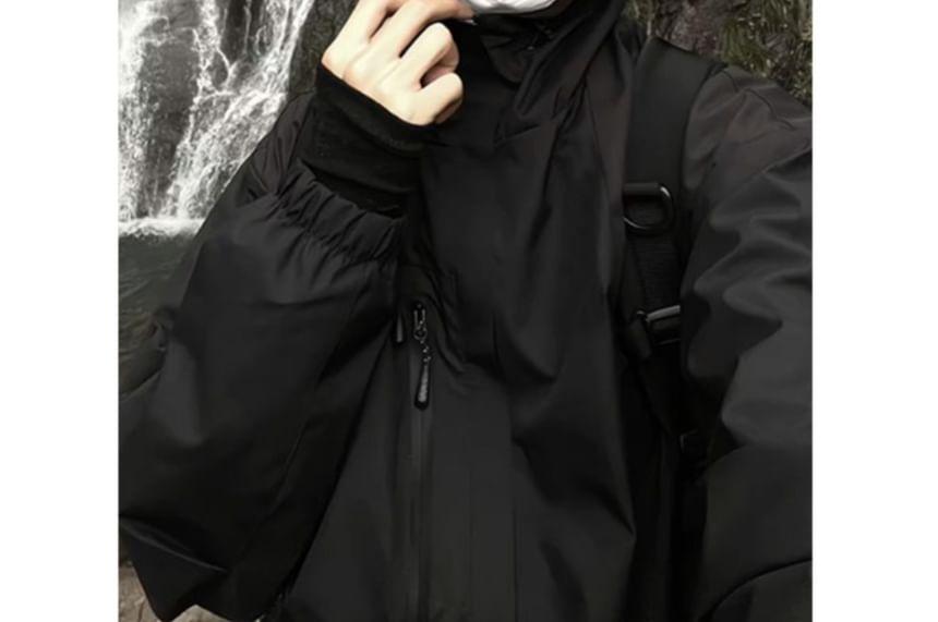 Hooded Plain Waterproof Zip Jacket Product Image