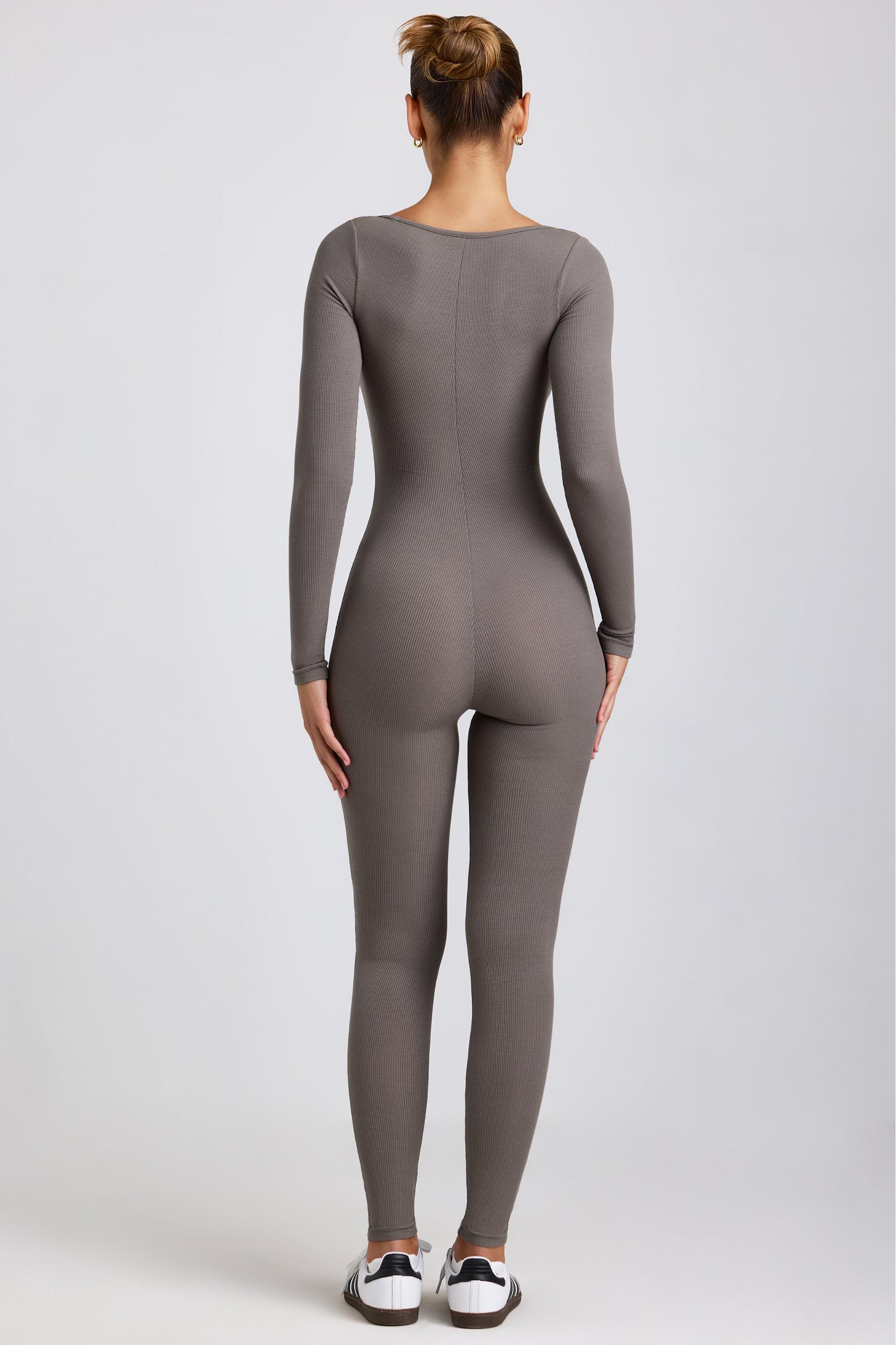 Ribbed Modal Long Sleeve Jumpsuit in Grey Product Image
