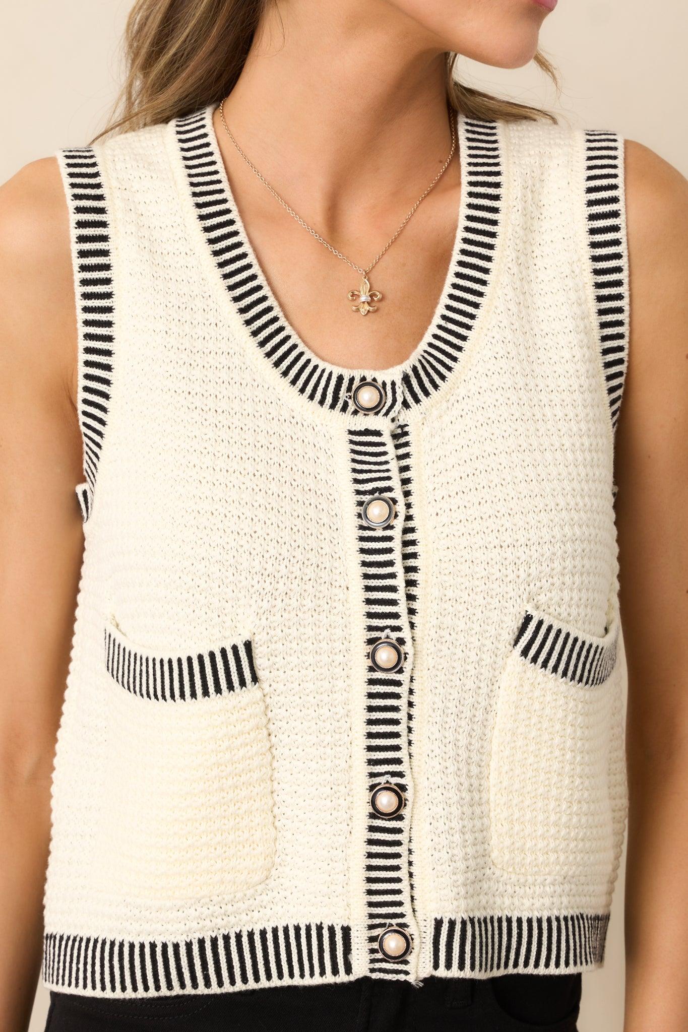 Lesson Learned Ivory Cotton Button Front Sweater Vest Product Image