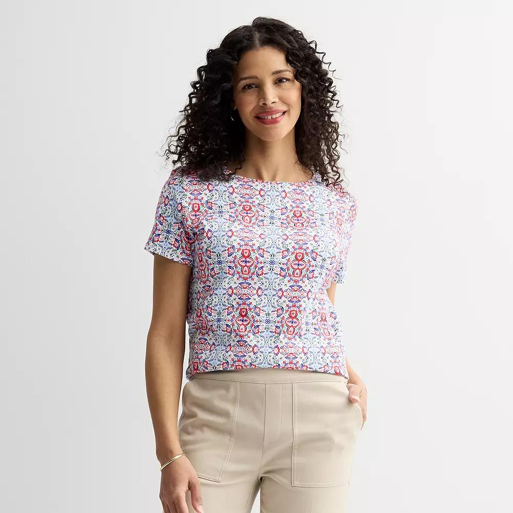 Women's Croft & Barrow® Essential Crewneck Tee, Size: XS, Red Ornate Tile Product Image