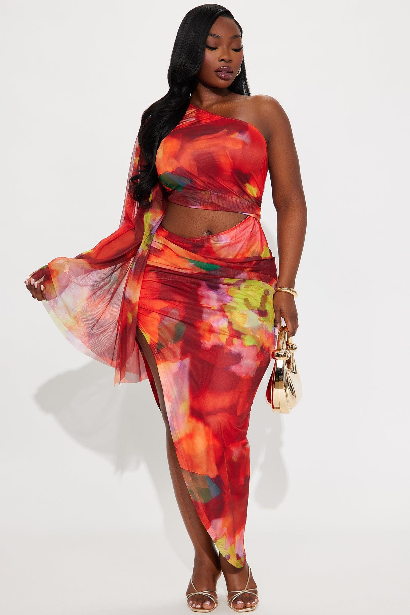 Enchanted Island Mesh Maxi Dress - Red/combo Female Product Image