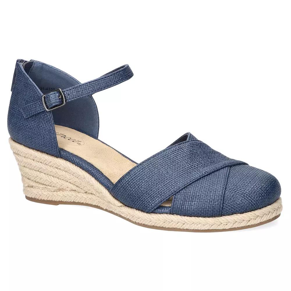 Easy Street Comfort Espadrille Women's Wedge Sandals, Size: 9.5, Blue Linen Embossed Product Image