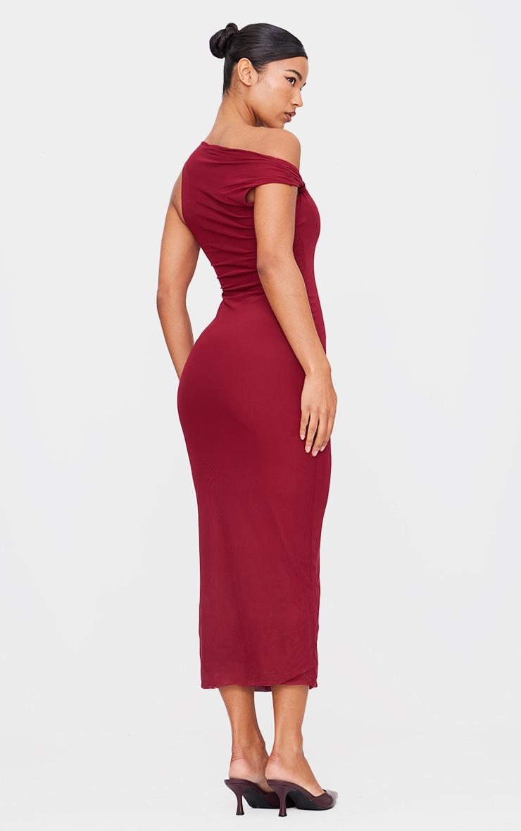Burgundy Lined Mesh Asymmetrical Knotted Midaxi Dress Product Image