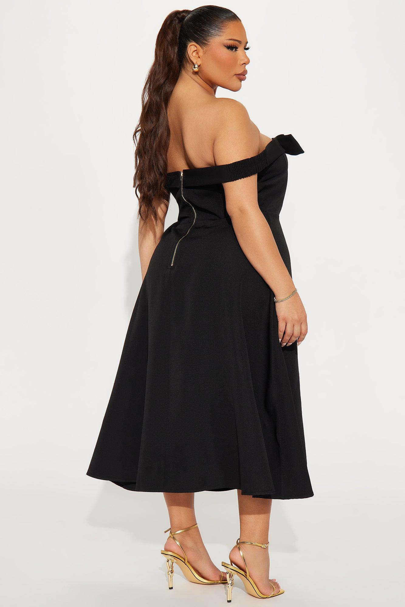 Melinda Off Shoulder Midi Dress - Black Product Image