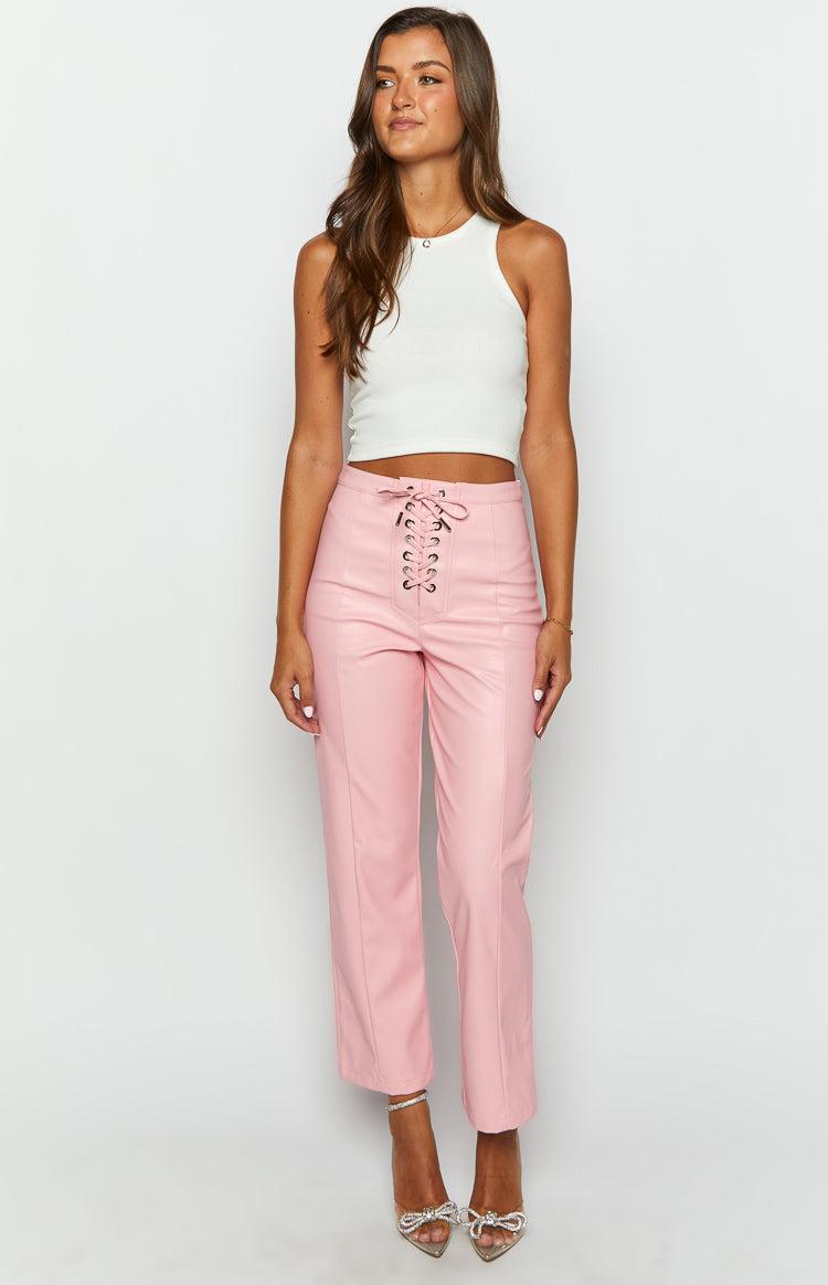 Elevate Pink PU Leather Pants Baby Product Image