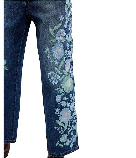 Free People We the Free Willow Floral Embroidered Mid Rise Boyfriend Jeans Product Image